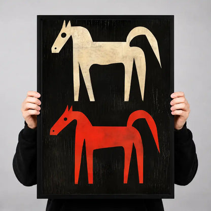 Minimal Red And White Horses Wall Art 3