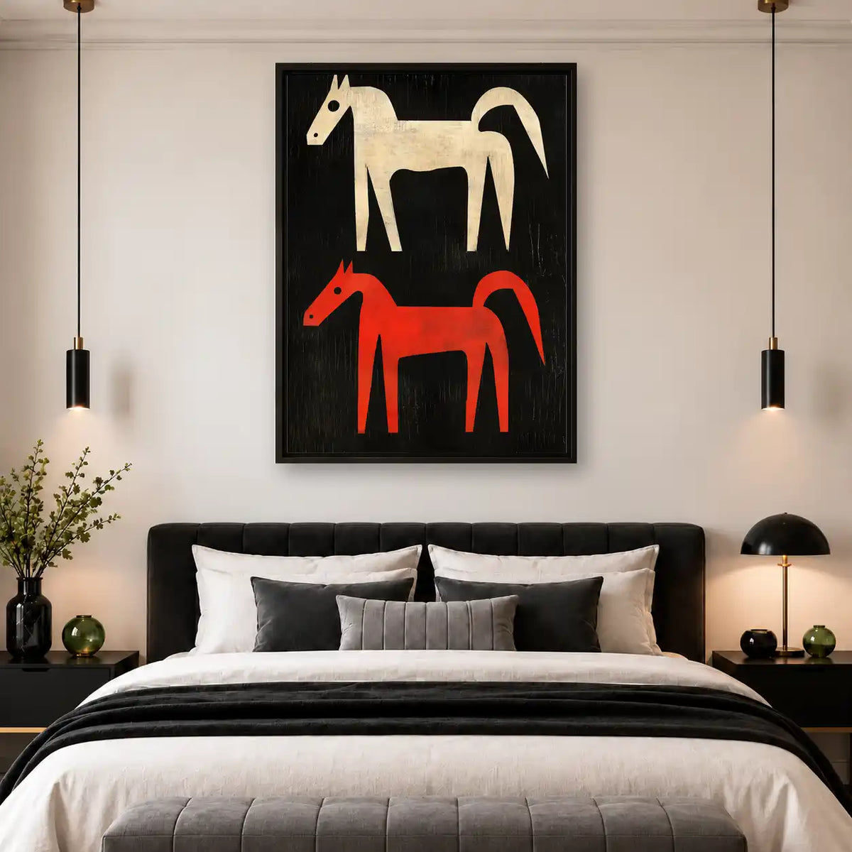 Minimal Red And White Horses Wall Art 4