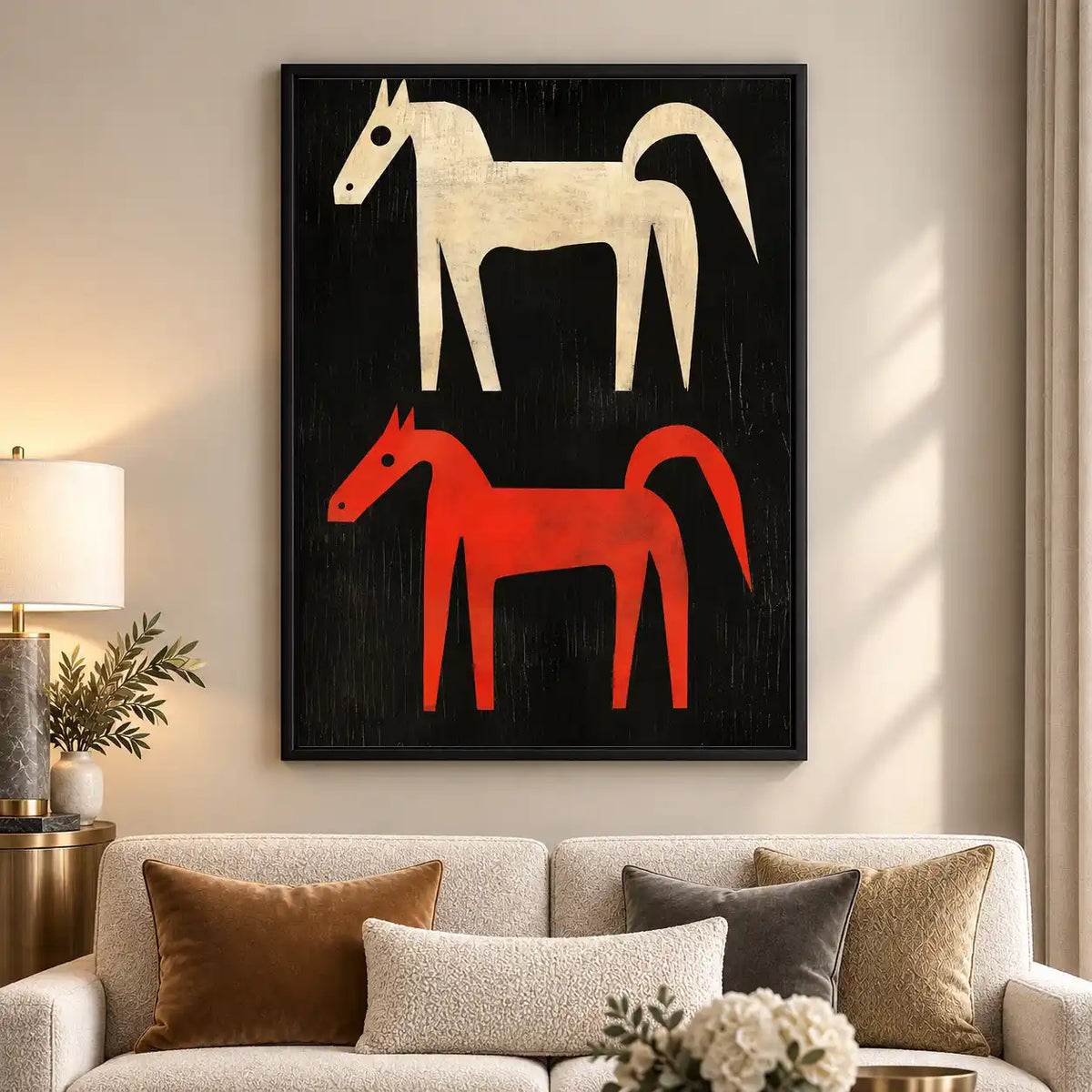 Minimal Red And White Horses Wall Art 5