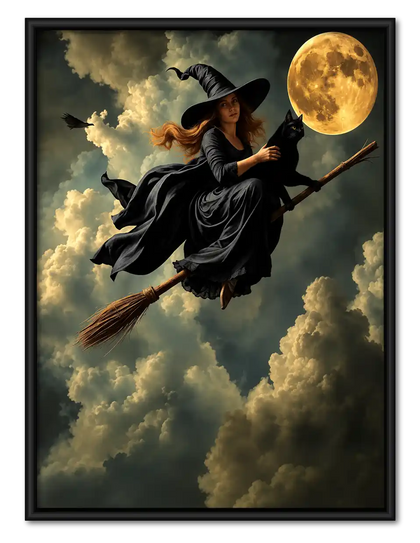 Moonlit Witch And Black Cat Wall Art