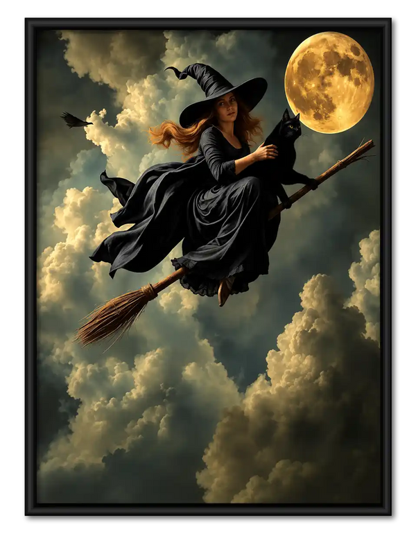 Moonlit Witch And Black Cat Wall Art