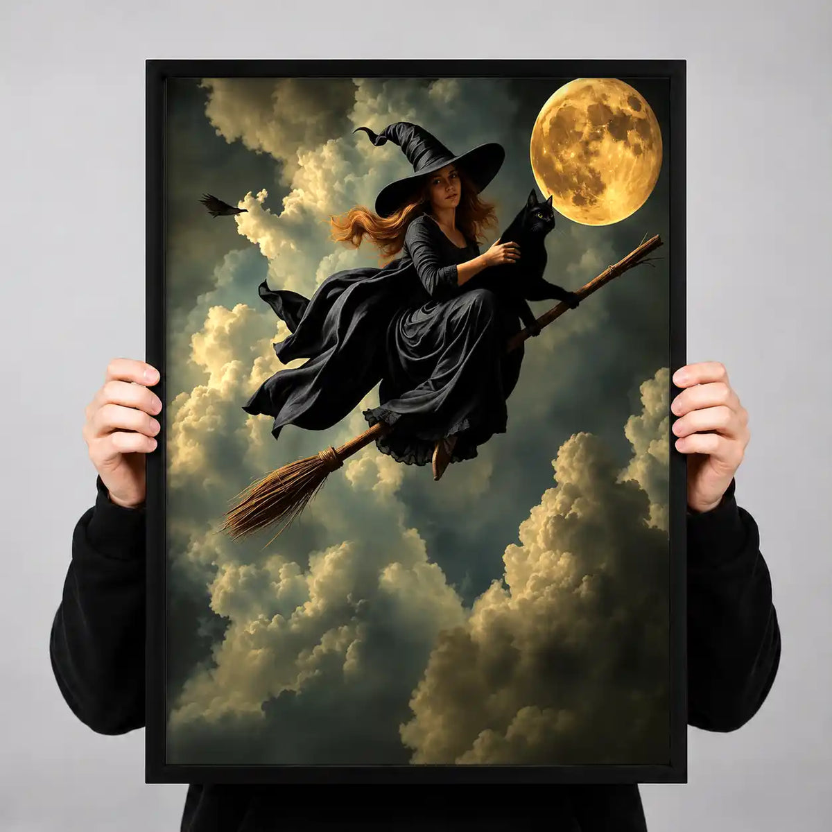 Moonlit Witch And Black Cat Wall Art 3