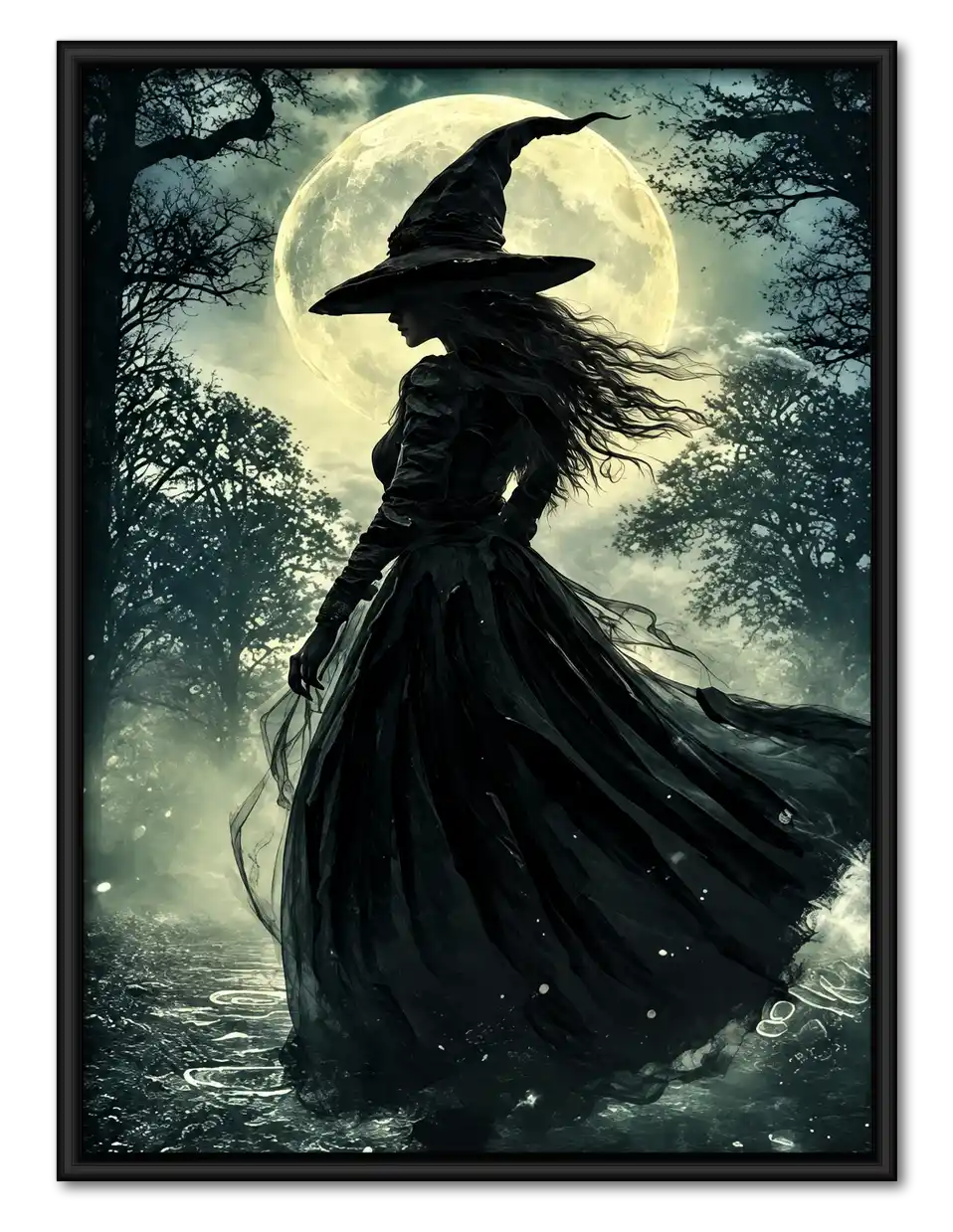 Moonlit Witch In Dark Forest Wall Art 1