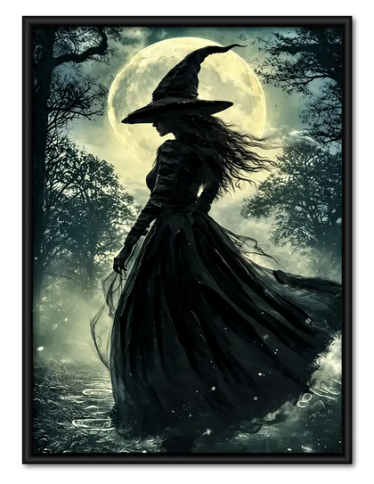 Moonlit Witch In Dark Forest Wall Art