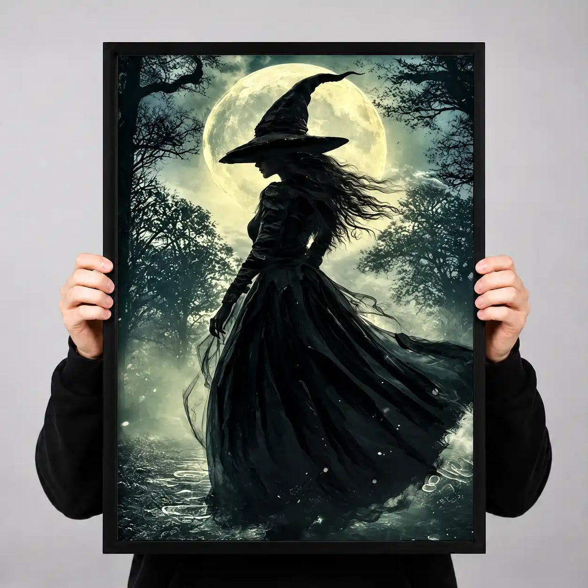 Moonlit Witch In Dark Forest Wall Art 3