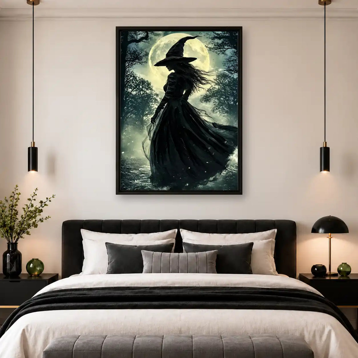 Moonlit Witch In Dark Forest Wall Art 4