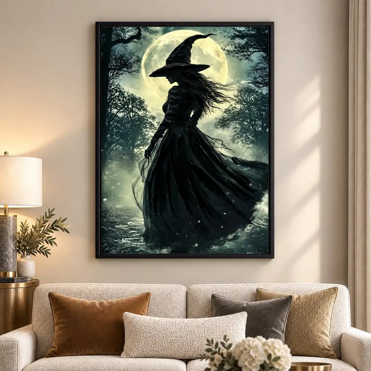 Moonlit Witch In Dark Forest Wall Art 5