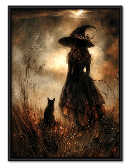 Moonlit Witch With Black Cat Wall Art