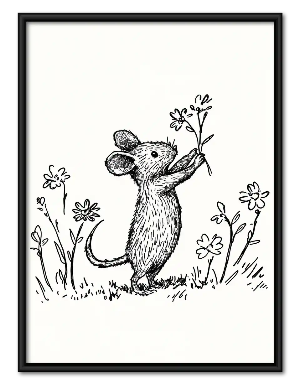 Mouse Smelling Wildflowers Wall Art 1