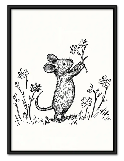 Mouse Smelling Wildflowers Wall Art 1