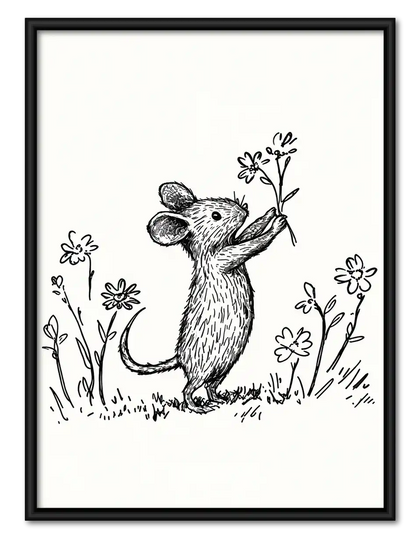 Mouse Smelling Wildflowers Wall Art