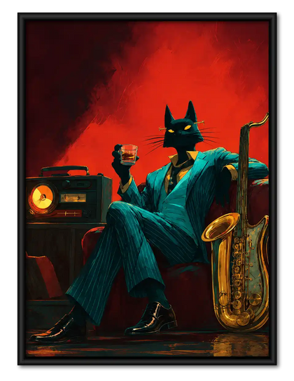 Noir Jazz Cat With Saxophone Wall Art