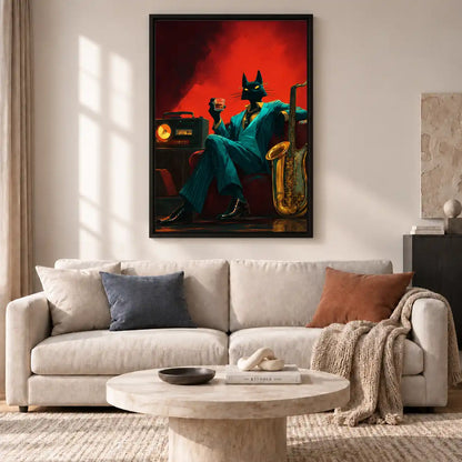 Noir Jazz Cat With Saxophone Wall Art 2