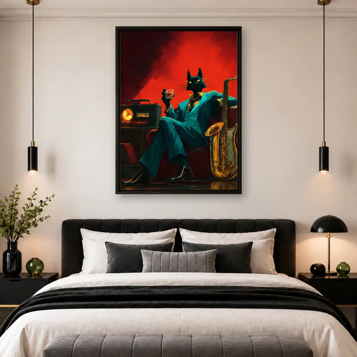 Noir Jazz Cat With Saxophone Wall Art 4