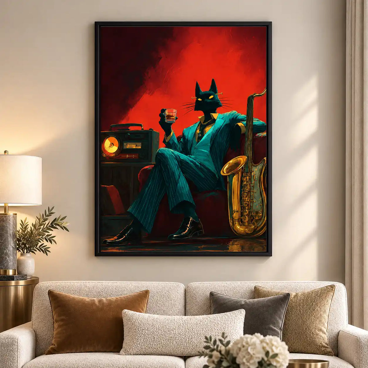 Noir Jazz Cat With Saxophone Wall Art 5