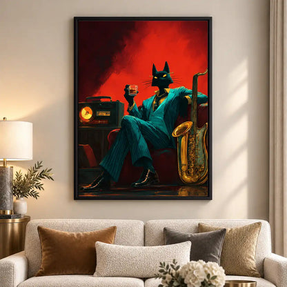 Noir Jazz Cat With Saxophone Wall Art 5