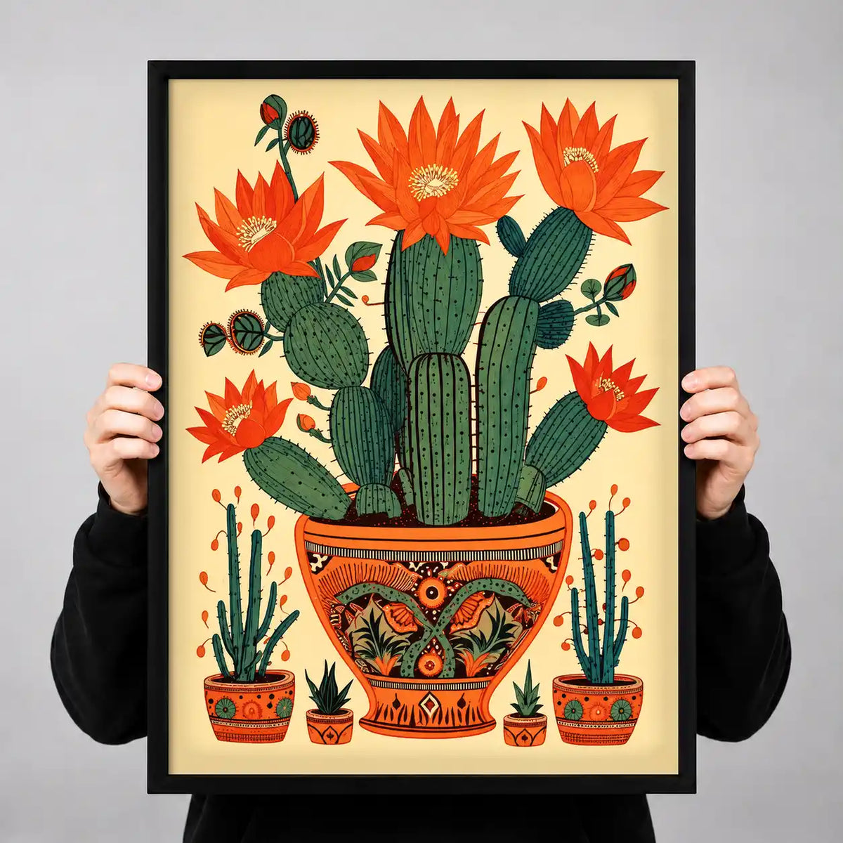 Orange Blossom Cactus Garden Wall Art 3