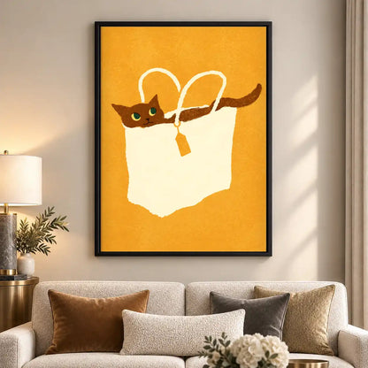 Orange Cat Hiding In Tote Wall Art 5