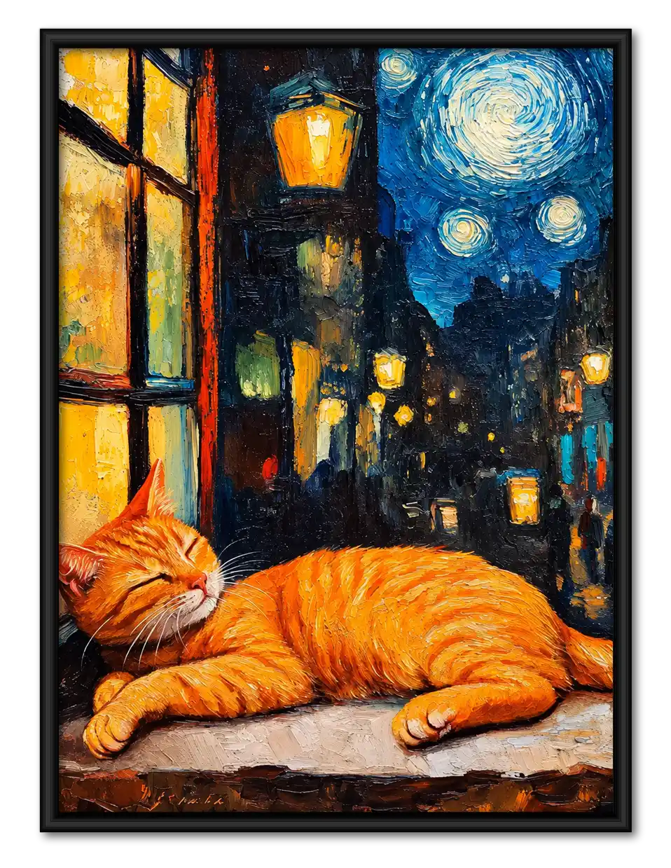 Orange Cat Sleeping Under Starry Sky Wall Art 1