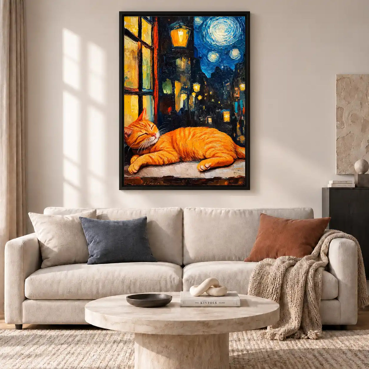 Orange Cat Sleeping Under Starry Sky Wall Art 2