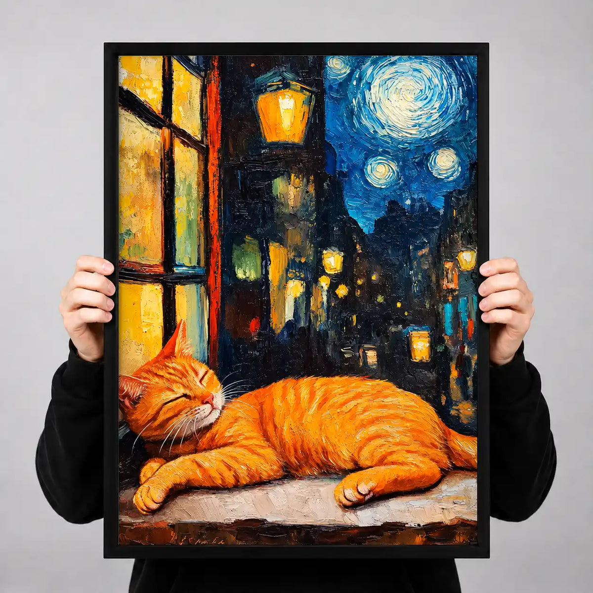 Orange Cat Sleeping Under Starry Sky Wall Art 3