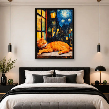 Orange Cat Sleeping Under Starry Sky Wall Art 4