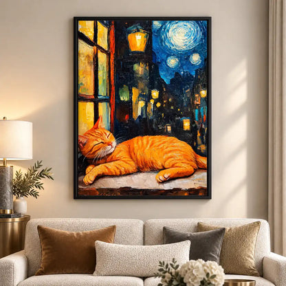 Orange Cat Sleeping Under Starry Sky Wall Art 5