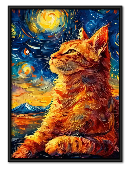 Orange Cat Under Starry Sky Wall Art 1