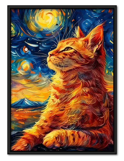 Orange Cat Under Starry Sky Wall Art