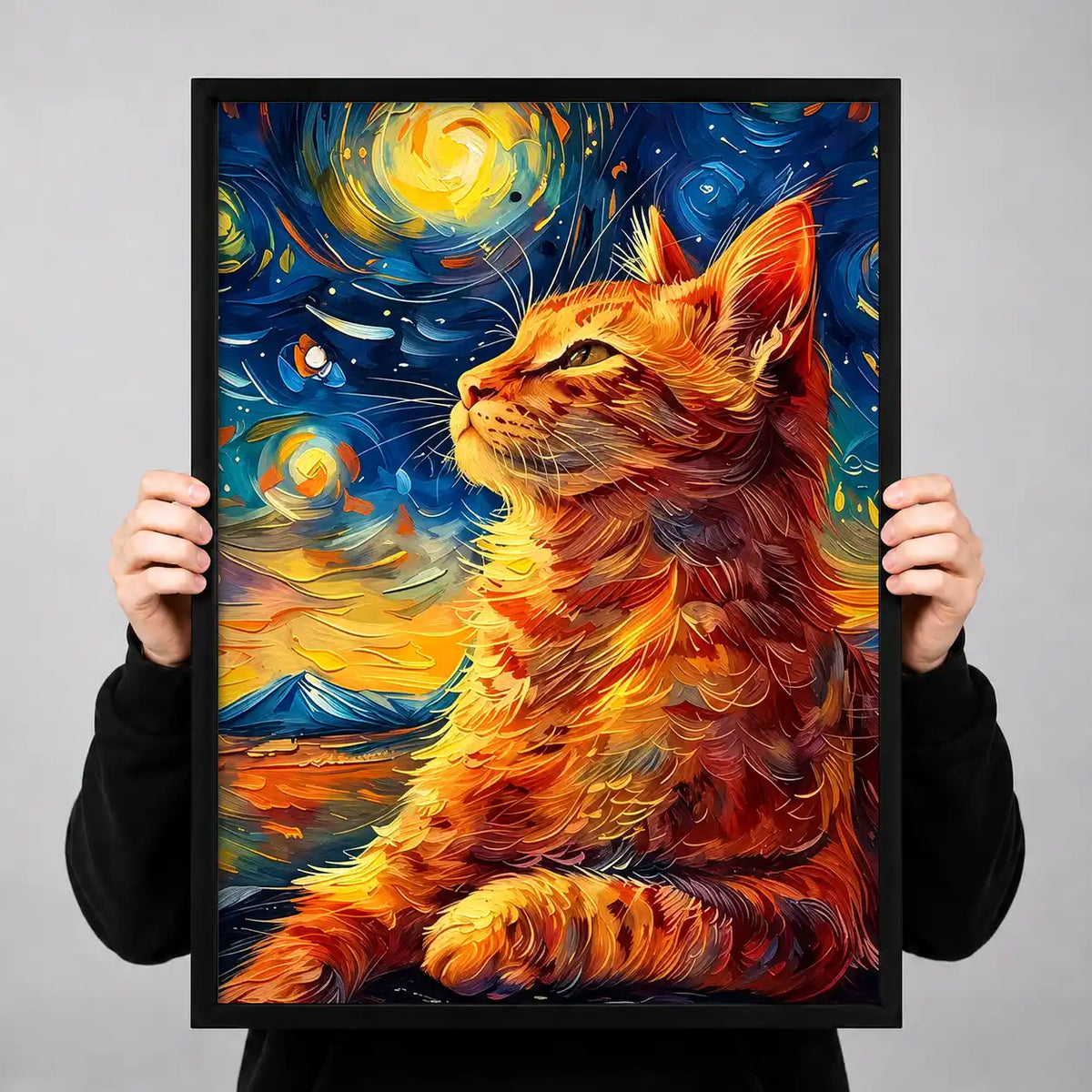 Orange Cat Under Starry Sky Wall Art 3