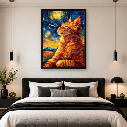 Orange Cat Under Starry Sky Wall Art 4