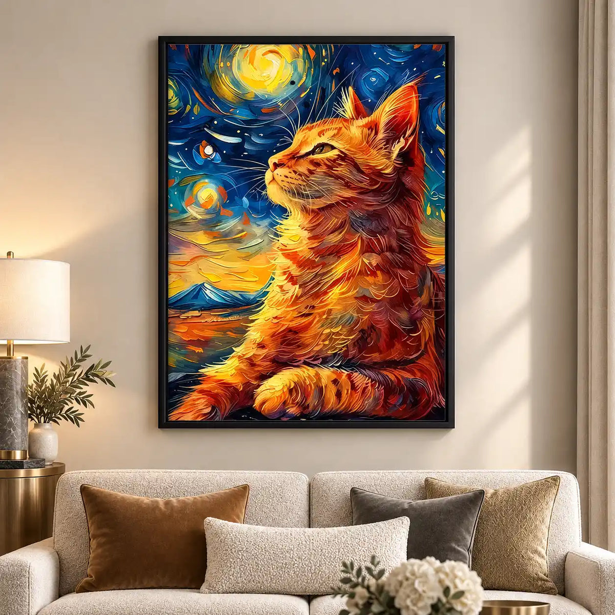 Orange Cat Under Starry Sky Wall Art 5