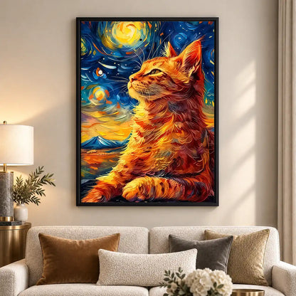 Orange Cat Under Starry Sky Wall Art 5