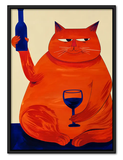 Orange Cat With Wine Wall Art