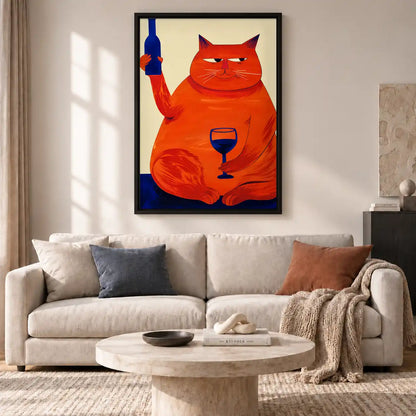 Orange Cat With Wine Wall Art 2