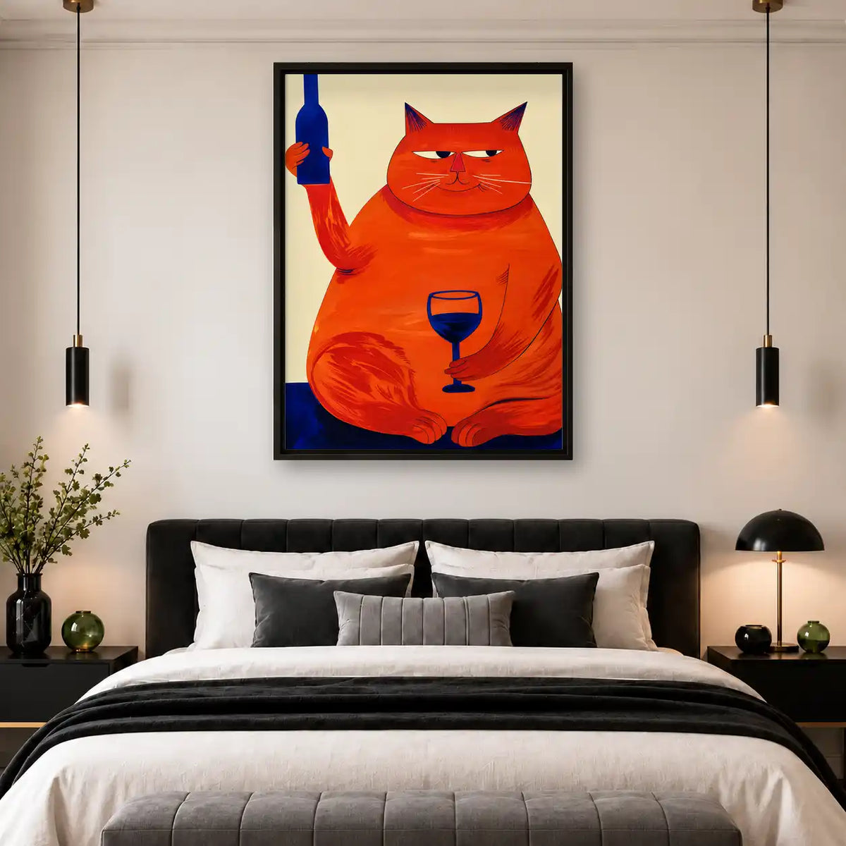 Orange Cat With Wine Wall Art 4