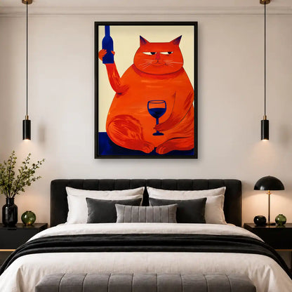 Orange Cat With Wine Wall Art 4