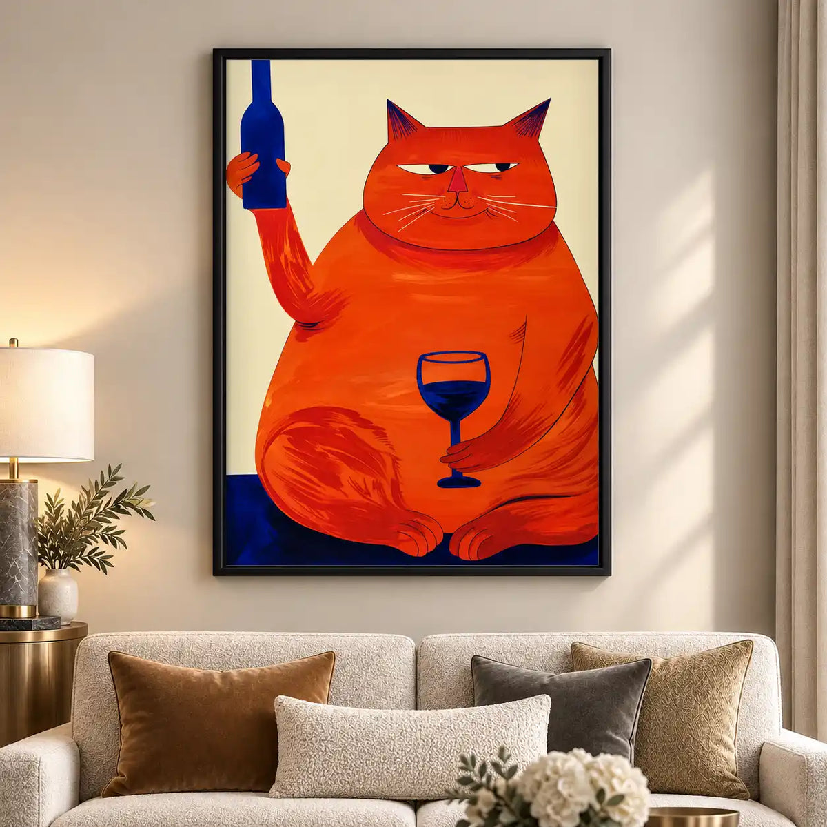 Orange Cat With Wine Wall Art 5