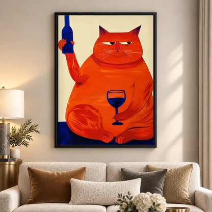 Orange Cat With Wine Wall Art 5