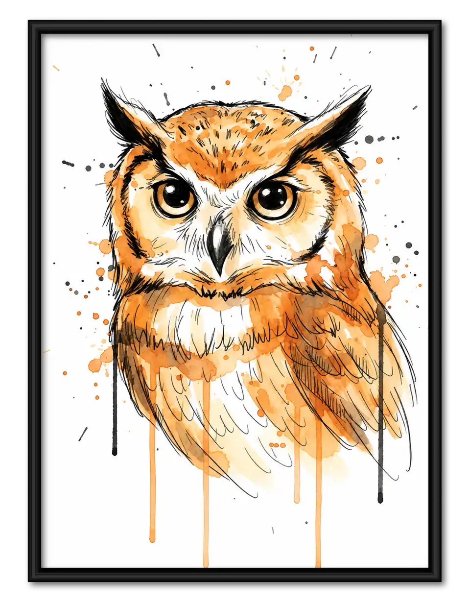 Orange Watercolor Owl Wall Art 1