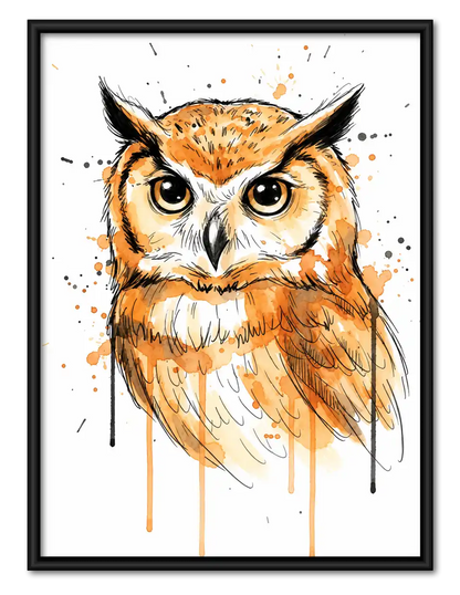 Orange Watercolor Owl Wall Art 1