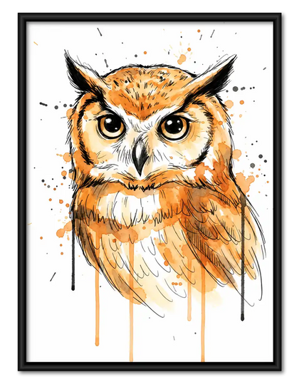 Orange Watercolor Owl Wall Art