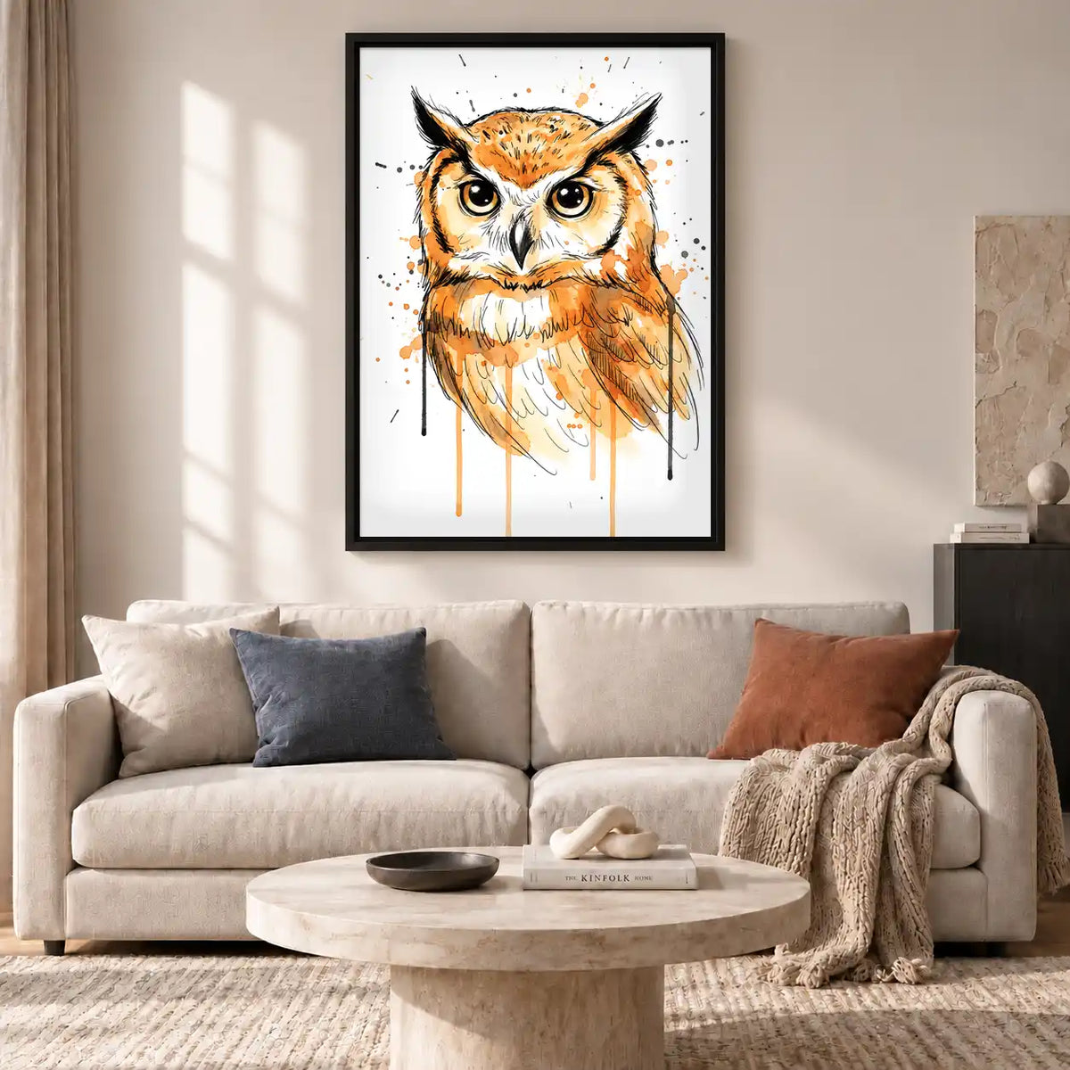 Orange Watercolor Owl Wall Art 2