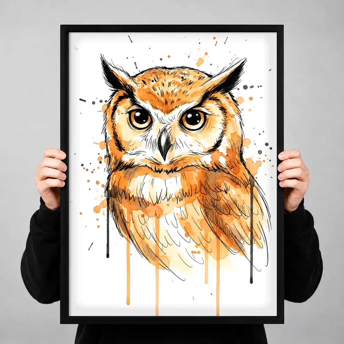 Orange Watercolor Owl Wall Art 3
