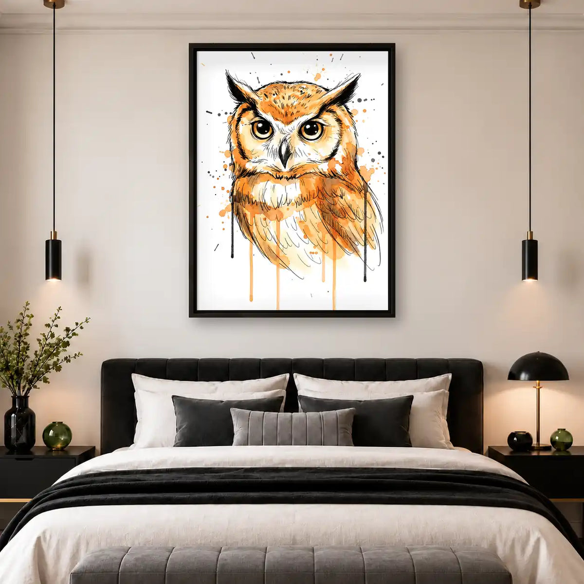 Orange Watercolor Owl Wall Art 4