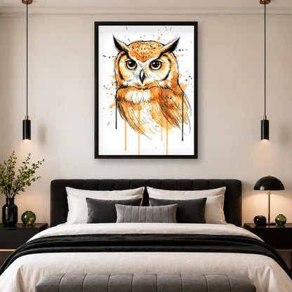 Orange Watercolor Owl Wall Art 4