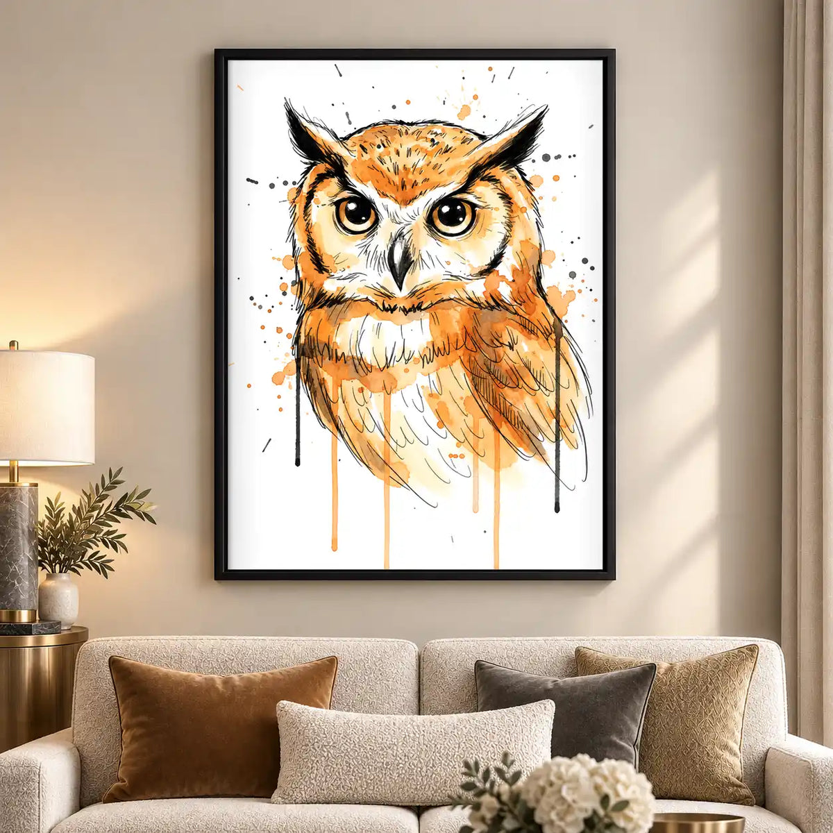 Orange Watercolor Owl Wall Art 5