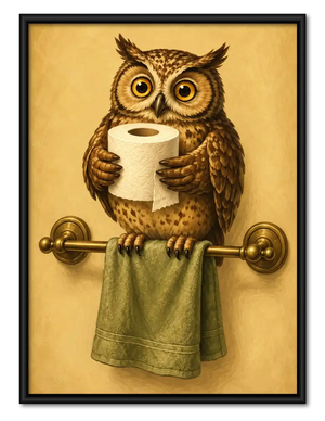 Owl Holding Toilet Paper Wall Art