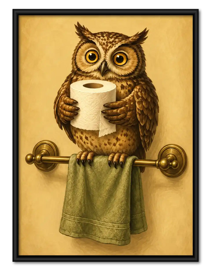 Owl Holding Toilet Paper Wall Art