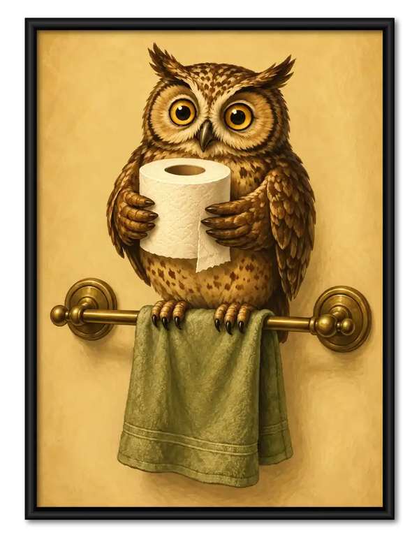 Owl Holding Toilet Paper Wall Art